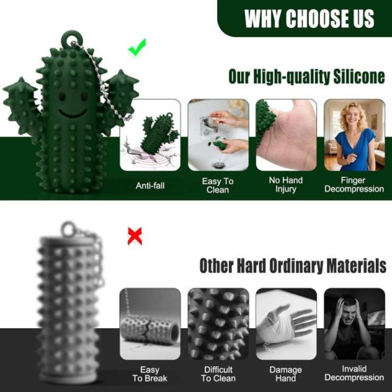 Little Ouchies Pain Fidget Silicone Cactus Pain Stimulation Tool Adult Fidget Toys, Pain Stimulating, Spiky Grippie Stim Keychain for Hard Spike Sensory Toys Anxiety Relief Fun Gifts, Green