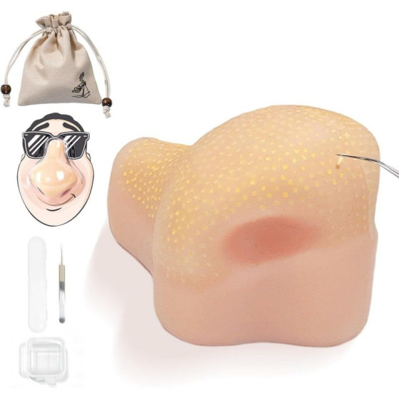 Pimple Popping Toy - Stress Relief Fidget Toy, Realistic Silicone Nose Spot Popper, Adult Portable Travel Sensory Toy, Pimple Popper Nose with Extraction Tools and Zipper Pouch