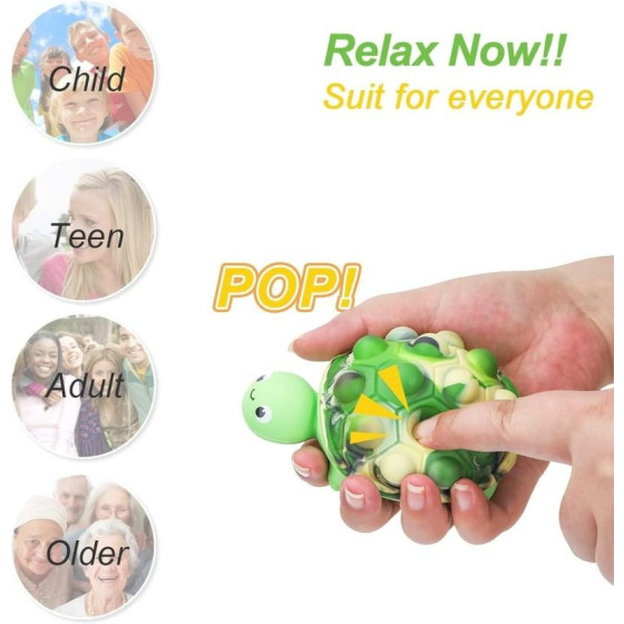 Anboor Pop Fidget Toy, 3D Silicone Turtle Push Bubble Sensory Toy Pop Stress Ball Anxiety Relief Toy for Autism Early Education