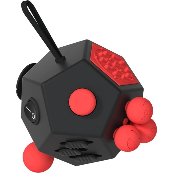 Fidget Dodecagon – 12 Sided Fidget Toy Cube Stress and Anxiety Relief, Anti-Depression Travel Toy Easter Basket Filler Gift for Kids and Adults (A4 Black Red)