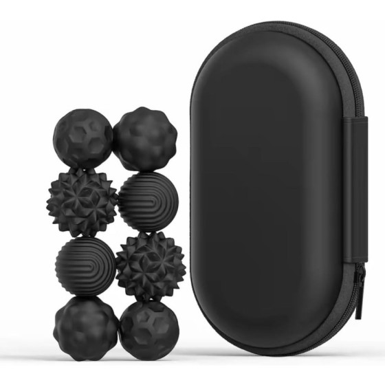 Silicone Magnetic Sensory Fidget Balls 8 Pack, Quiet Anti Stress Anxiety Relief Toys for Adults & Teens, ADHD Autism Focus Desk Fidget Toy with Portable Case (Black)